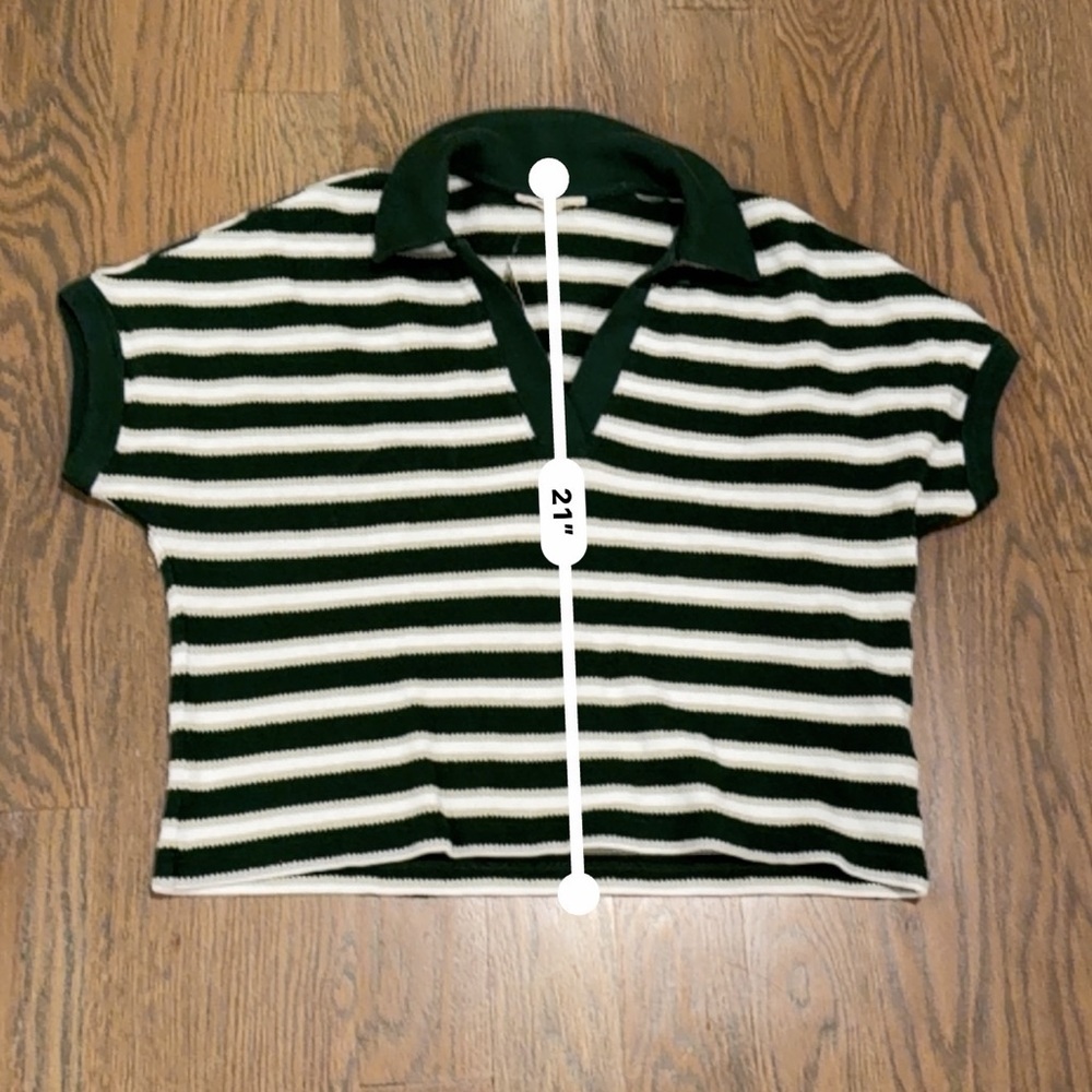Madewell Relaxed V-Neck Polo Shirt in Stripe Green Size XS - Picture 8 of 13